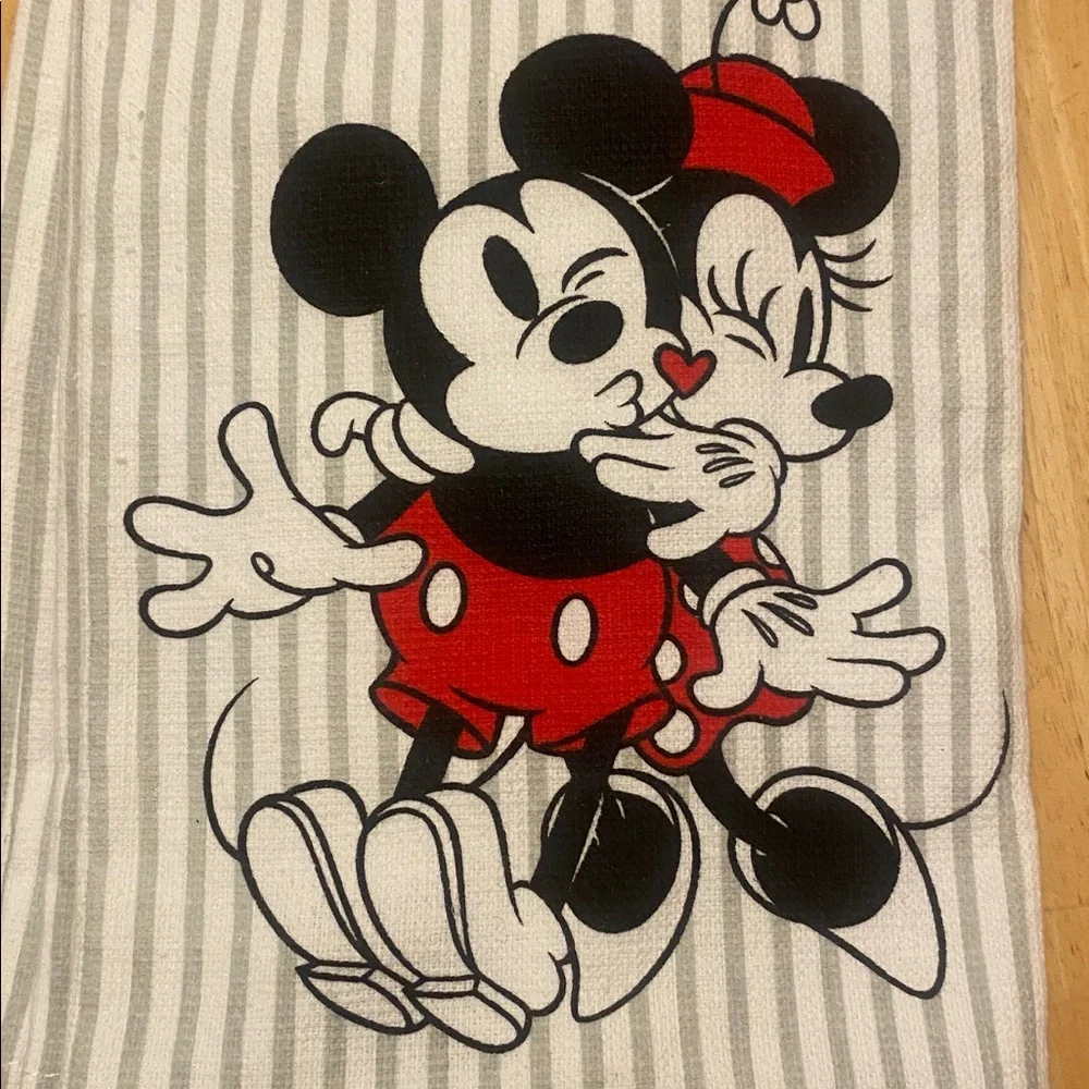 Disney Mickey and Minnie Striped Kitchen Towels w heart 100% cotton